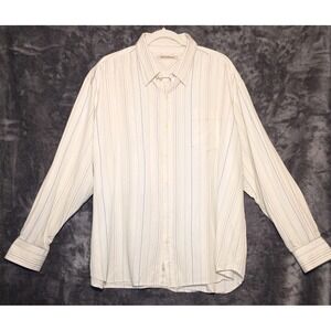 Tommy Bahama 100% Silk Men's XXL Long Sleeve Cream with Yellow/Green Pin Stripes
